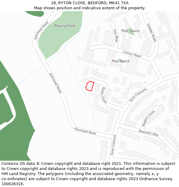 18, RYTON CLOSE, BEDFORD, MK41 7XA: Location map and indicative extent of plot