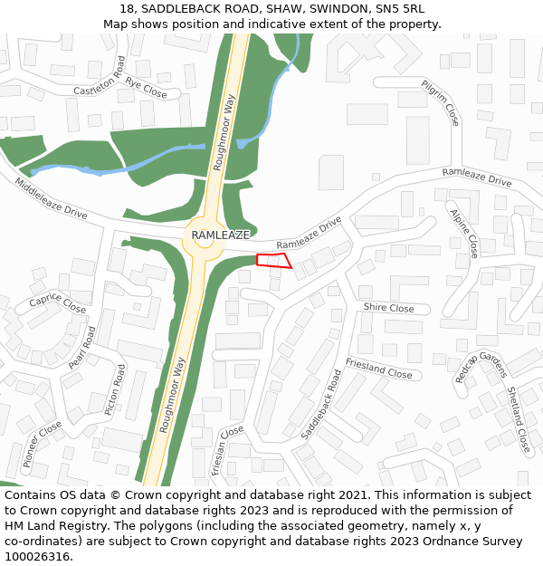 18, SADDLEBACK ROAD, SHAW, SWINDON, SN5 5RL: Location map and indicative extent of plot