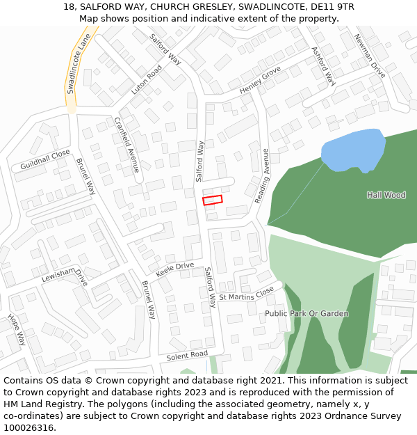 18, SALFORD WAY, CHURCH GRESLEY, SWADLINCOTE, DE11 9TR: Location map and indicative extent of plot