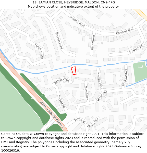 18, SAMIAN CLOSE, HEYBRIDGE, MALDON, CM9 4PQ: Location map and indicative extent of plot