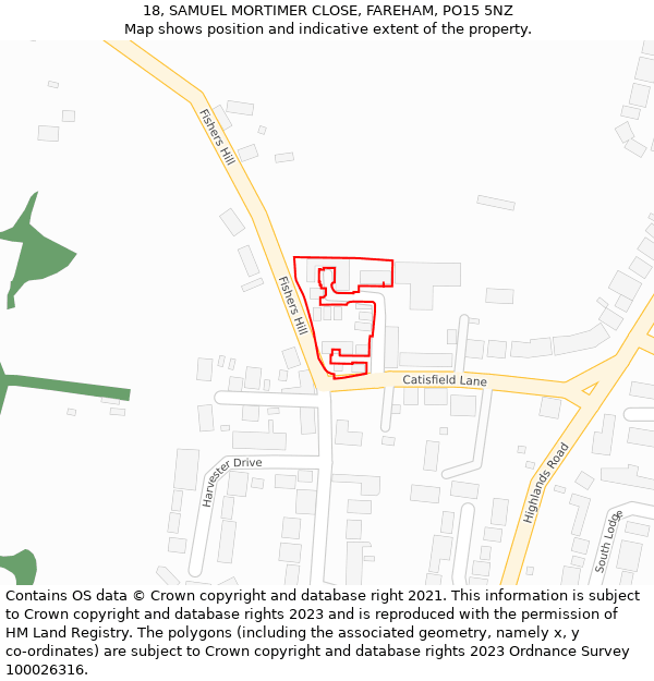 18, SAMUEL MORTIMER CLOSE, FAREHAM, PO15 5NZ: Location map and indicative extent of plot