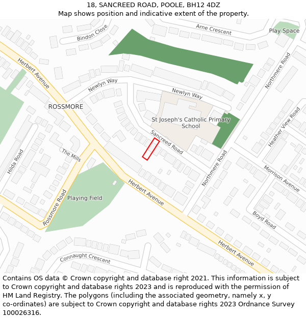 18, SANCREED ROAD, POOLE, BH12 4DZ: Location map and indicative extent of plot