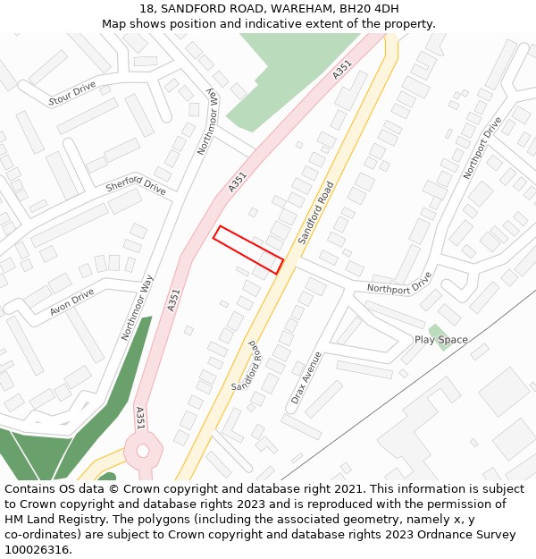 18, SANDFORD ROAD, WAREHAM, BH20 4DH: Location map and indicative extent of plot