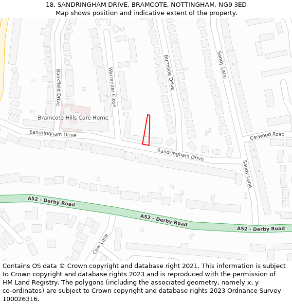 18, SANDRINGHAM DRIVE, BRAMCOTE, NOTTINGHAM, NG9 3ED: Location map and indicative extent of plot