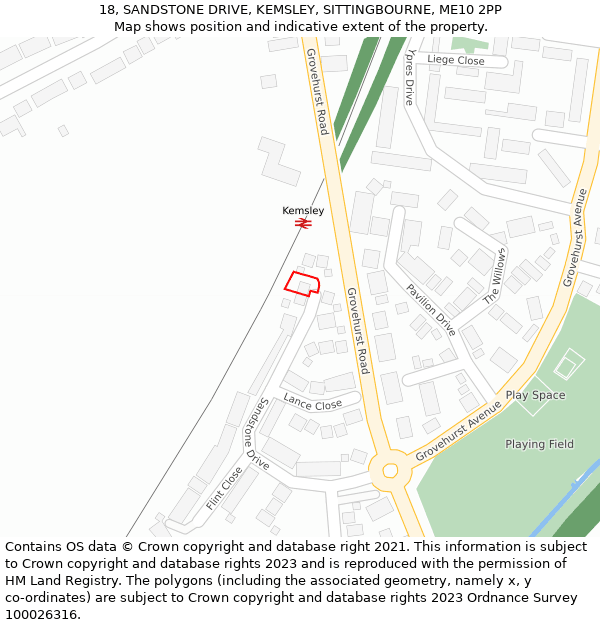 18, SANDSTONE DRIVE, KEMSLEY, SITTINGBOURNE, ME10 2PP: Location map and indicative extent of plot