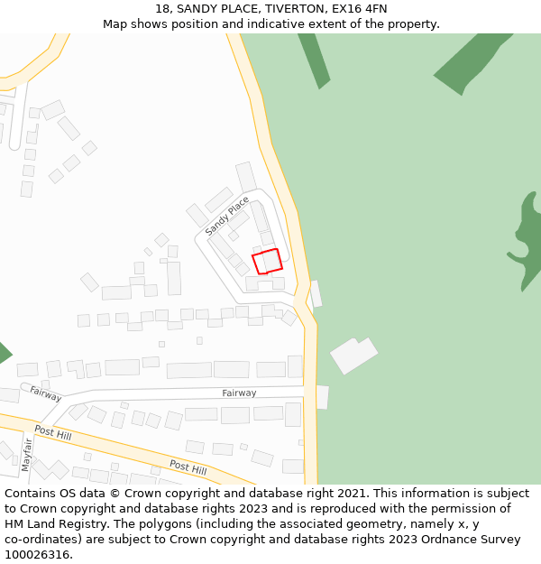 18, SANDY PLACE, TIVERTON, EX16 4FN: Location map and indicative extent of plot