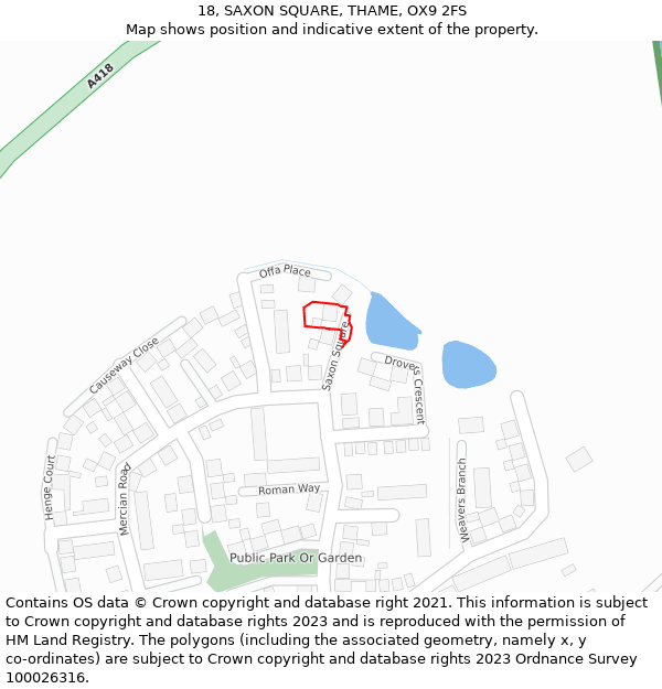 18, SAXON SQUARE, THAME, OX9 2FS: Location map and indicative extent of plot