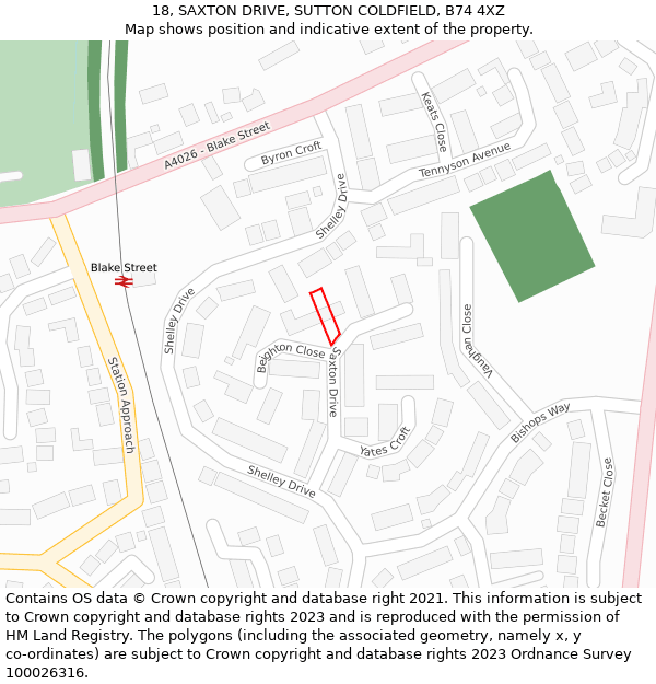 18, SAXTON DRIVE, SUTTON COLDFIELD, B74 4XZ: Location map and indicative extent of plot
