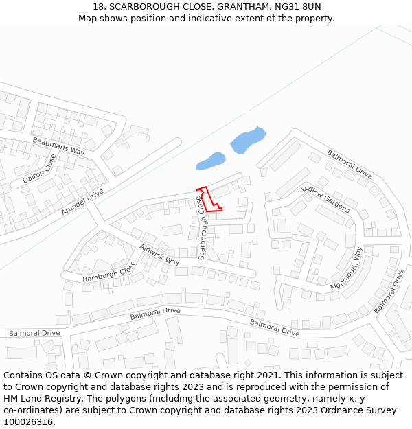 18, SCARBOROUGH CLOSE, GRANTHAM, NG31 8UN: Location map and indicative extent of plot