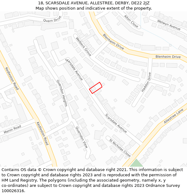 18, SCARSDALE AVENUE, ALLESTREE, DERBY, DE22 2JZ: Location map and indicative extent of plot