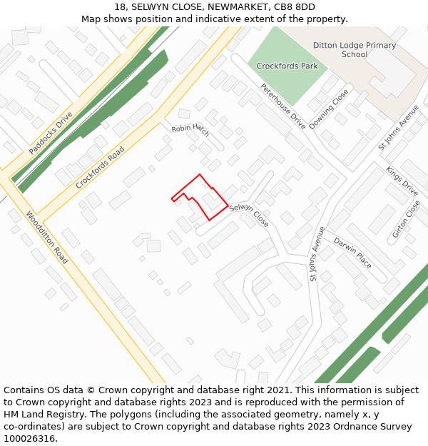 18, SELWYN CLOSE, NEWMARKET, CB8 8DD: Location map and indicative extent of plot