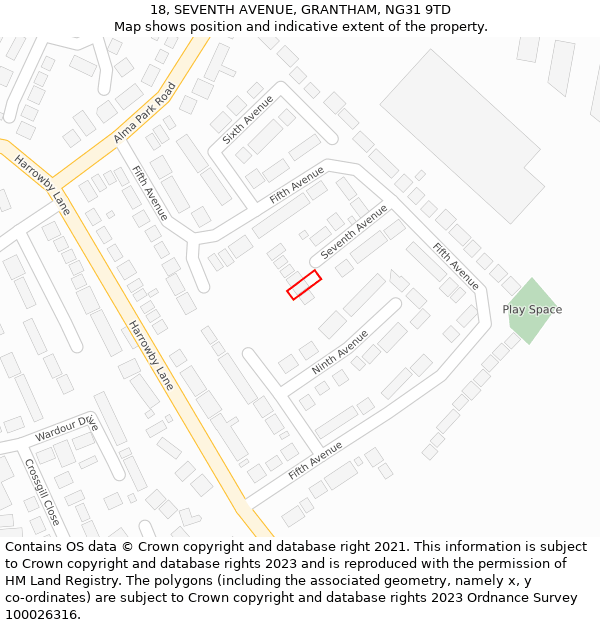 18, SEVENTH AVENUE, GRANTHAM, NG31 9TD: Location map and indicative extent of plot