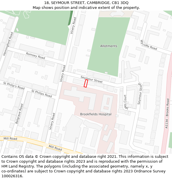 18, SEYMOUR STREET, CAMBRIDGE, CB1 3DQ: Location map and indicative extent of plot