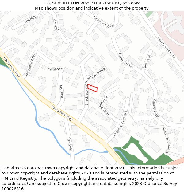 18, SHACKLETON WAY, SHREWSBURY, SY3 8SW: Location map and indicative extent of plot