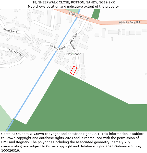 18, SHEEPWALK CLOSE, POTTON, SANDY, SG19 2XX: Location map and indicative extent of plot