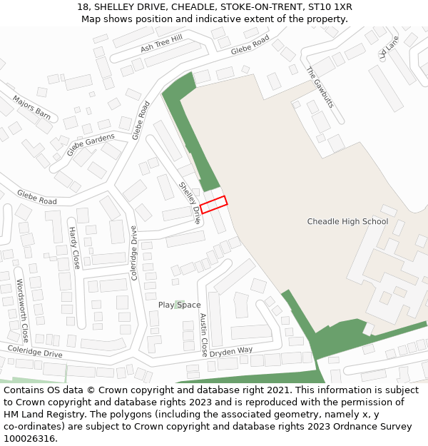 18, SHELLEY DRIVE, CHEADLE, STOKE-ON-TRENT, ST10 1XR: Location map and indicative extent of plot