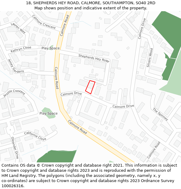 18, SHEPHERDS HEY ROAD, CALMORE, SOUTHAMPTON, SO40 2RD: Location map and indicative extent of plot
