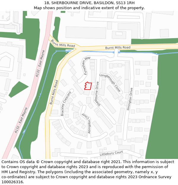 18, SHERBOURNE DRIVE, BASILDON, SS13 1RH: Location map and indicative extent of plot