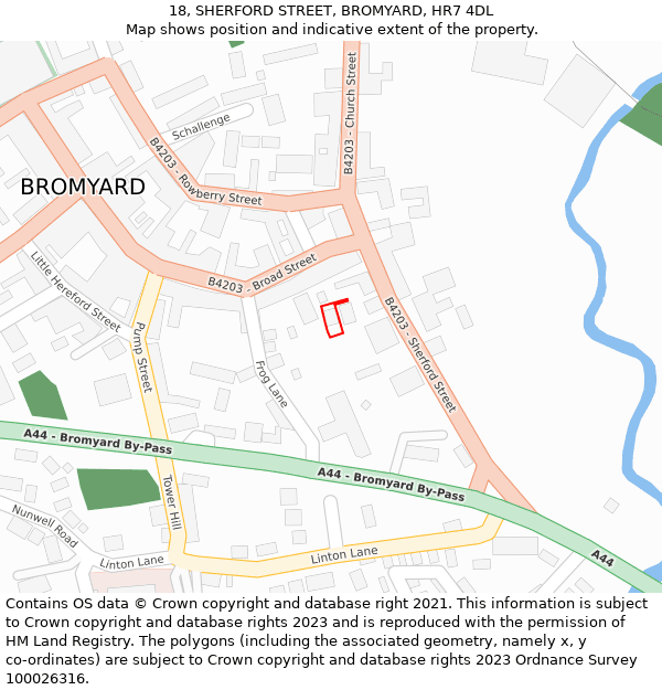18, SHERFORD STREET, BROMYARD, HR7 4DL: Location map and indicative extent of plot