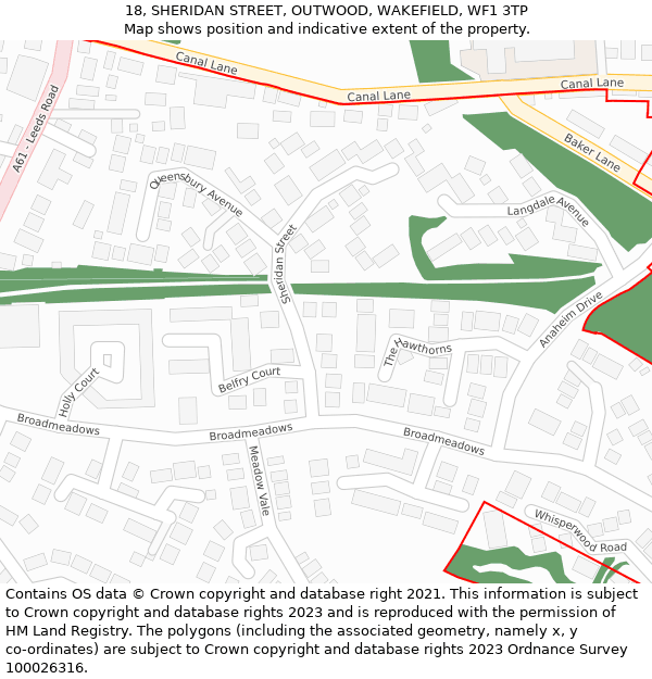 18, SHERIDAN STREET, OUTWOOD, WAKEFIELD, WF1 3TP: Location map and indicative extent of plot