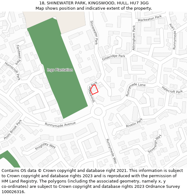 18, SHINEWATER PARK, KINGSWOOD, HULL, HU7 3GG: Location map and indicative extent of plot