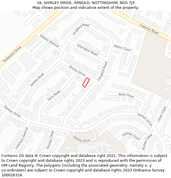 18, SHIRLEY DRIVE, ARNOLD, NOTTINGHAM, NG5 7JX: Location map and indicative extent of plot