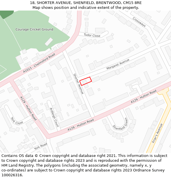 18, SHORTER AVENUE, SHENFIELD, BRENTWOOD, CM15 8RE: Location map and indicative extent of plot