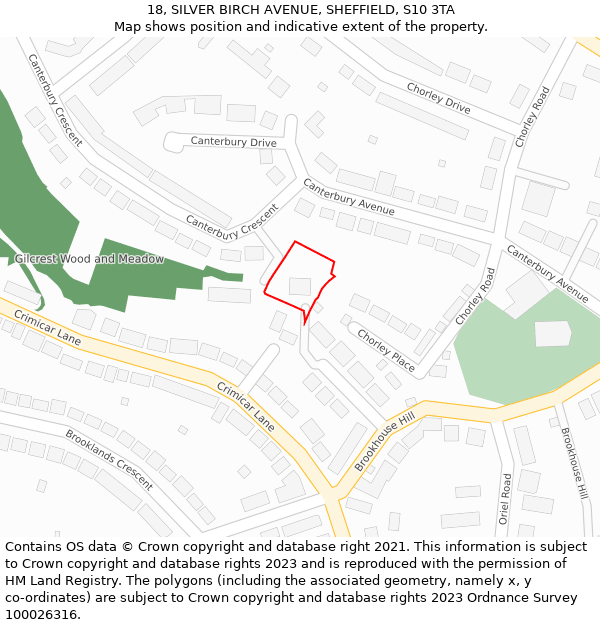 18, SILVER BIRCH AVENUE, SHEFFIELD, S10 3TA: Location map and indicative extent of plot