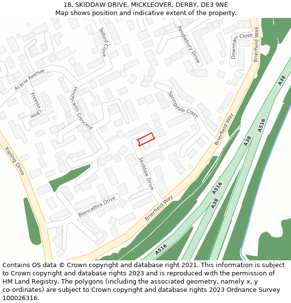 18, SKIDDAW DRIVE, MICKLEOVER, DERBY, DE3 9NE: Location map and indicative extent of plot