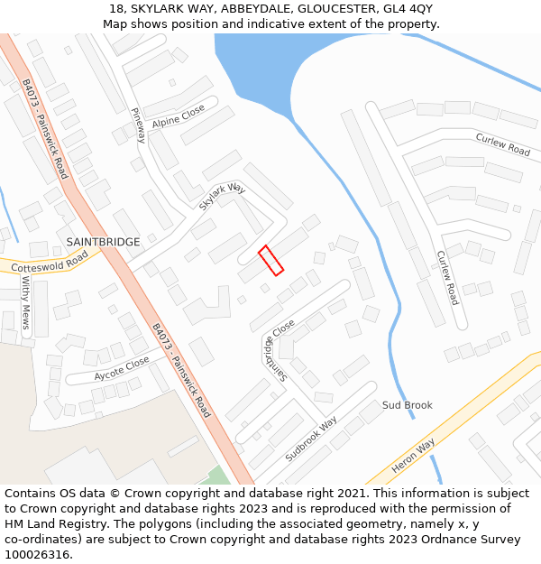 18, SKYLARK WAY, ABBEYDALE, GLOUCESTER, GL4 4QY: Location map and indicative extent of plot