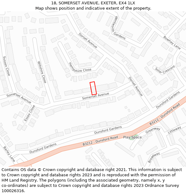18, SOMERSET AVENUE, EXETER, EX4 1LX: Location map and indicative extent of plot