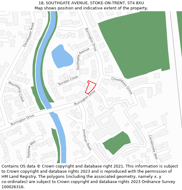 18, SOUTHGATE AVENUE, STOKE-ON-TRENT, ST4 8XU: Location map and indicative extent of plot