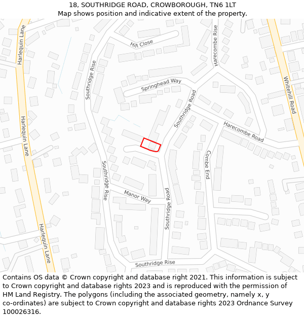 18, SOUTHRIDGE ROAD, CROWBOROUGH, TN6 1LT: Location map and indicative extent of plot