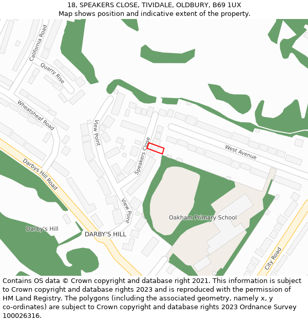 18, SPEAKERS CLOSE, TIVIDALE, OLDBURY, B69 1UX: Location map and indicative extent of plot