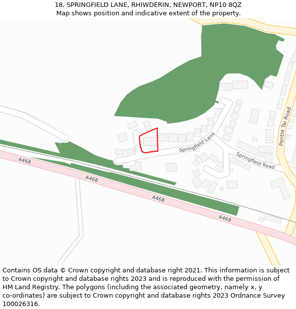 18, SPRINGFIELD LANE, RHIWDERIN, NEWPORT, NP10 8QZ: Location map and indicative extent of plot