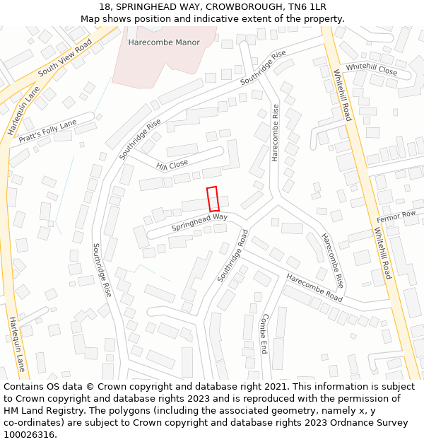 18, SPRINGHEAD WAY, CROWBOROUGH, TN6 1LR: Location map and indicative extent of plot