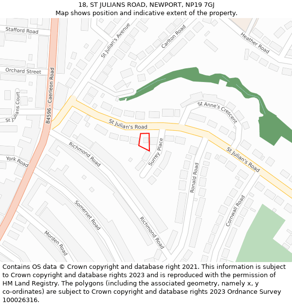 18, ST JULIANS ROAD, NEWPORT, NP19 7GJ: Location map and indicative extent of plot
