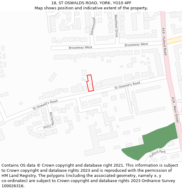 18, ST OSWALDS ROAD, YORK, YO10 4PF: Location map and indicative extent of plot