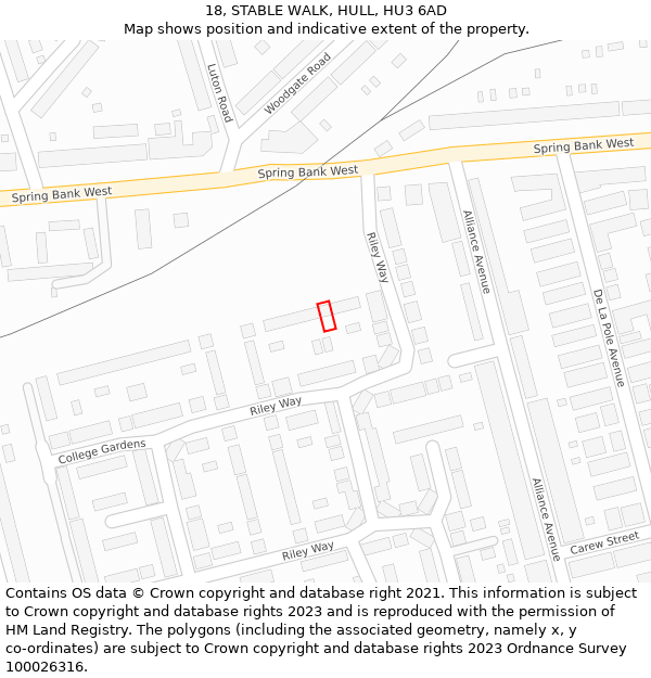 18, STABLE WALK, HULL, HU3 6AD: Location map and indicative extent of plot