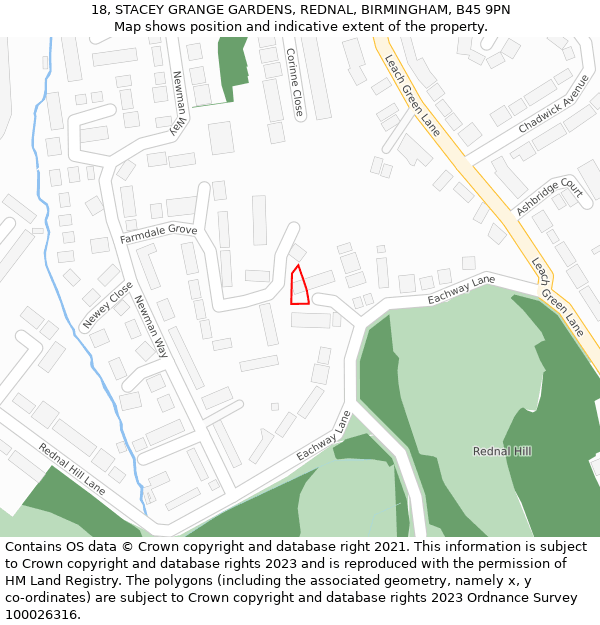 18, STACEY GRANGE GARDENS, REDNAL, BIRMINGHAM, B45 9PN: Location map and indicative extent of plot