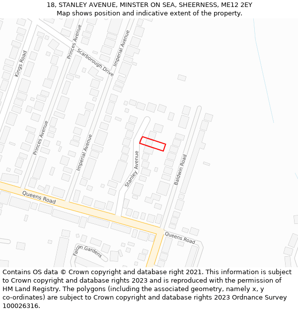 18, STANLEY AVENUE, MINSTER ON SEA, SHEERNESS, ME12 2EY: Location map and indicative extent of plot