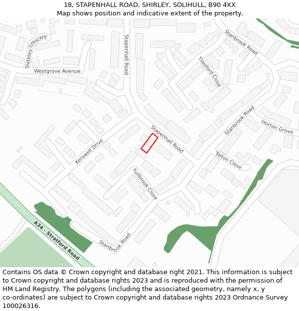 18, STAPENHALL ROAD, SHIRLEY, SOLIHULL, B90 4XX: Location map and indicative extent of plot