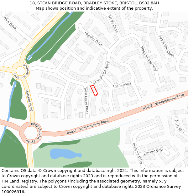 18, STEAN BRIDGE ROAD, BRADLEY STOKE, BRISTOL, BS32 8AH: Location map and indicative extent of plot