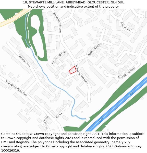 18, STEWARTS MILL LANE, ABBEYMEAD, GLOUCESTER, GL4 5UL: Location map and indicative extent of plot
