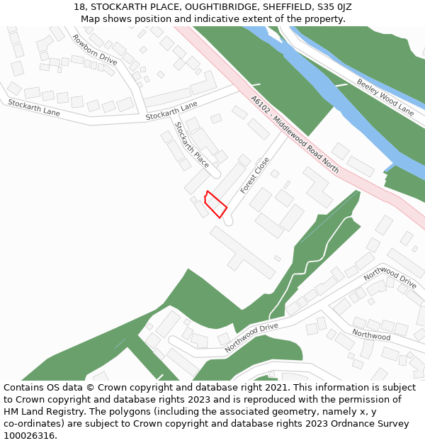 18, STOCKARTH PLACE, OUGHTIBRIDGE, SHEFFIELD, S35 0JZ: Location map and indicative extent of plot