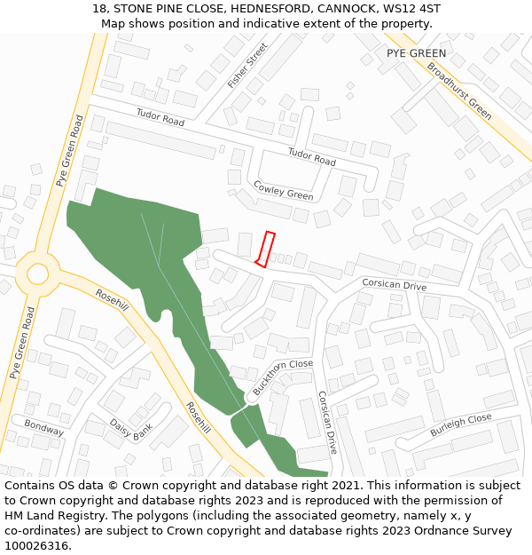 18, STONE PINE CLOSE, HEDNESFORD, CANNOCK, WS12 4ST: Location map and indicative extent of plot