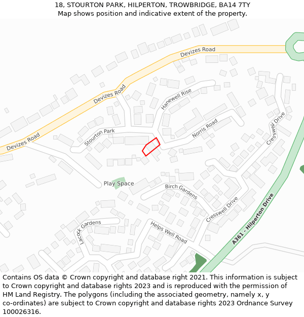 18, STOURTON PARK, HILPERTON, TROWBRIDGE, BA14 7TY: Location map and indicative extent of plot