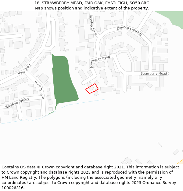 18, STRAWBERRY MEAD, FAIR OAK, EASTLEIGH, SO50 8RG: Location map and indicative extent of plot