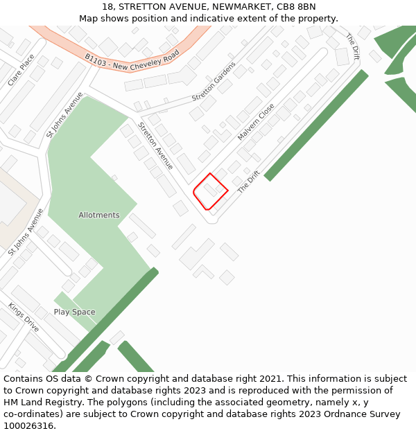 18, STRETTON AVENUE, NEWMARKET, CB8 8BN: Location map and indicative extent of plot