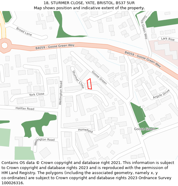 18, STURMER CLOSE, YATE, BRISTOL, BS37 5UR: Location map and indicative extent of plot